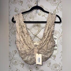 Joyfolie Floral Lace Bralette in Tan